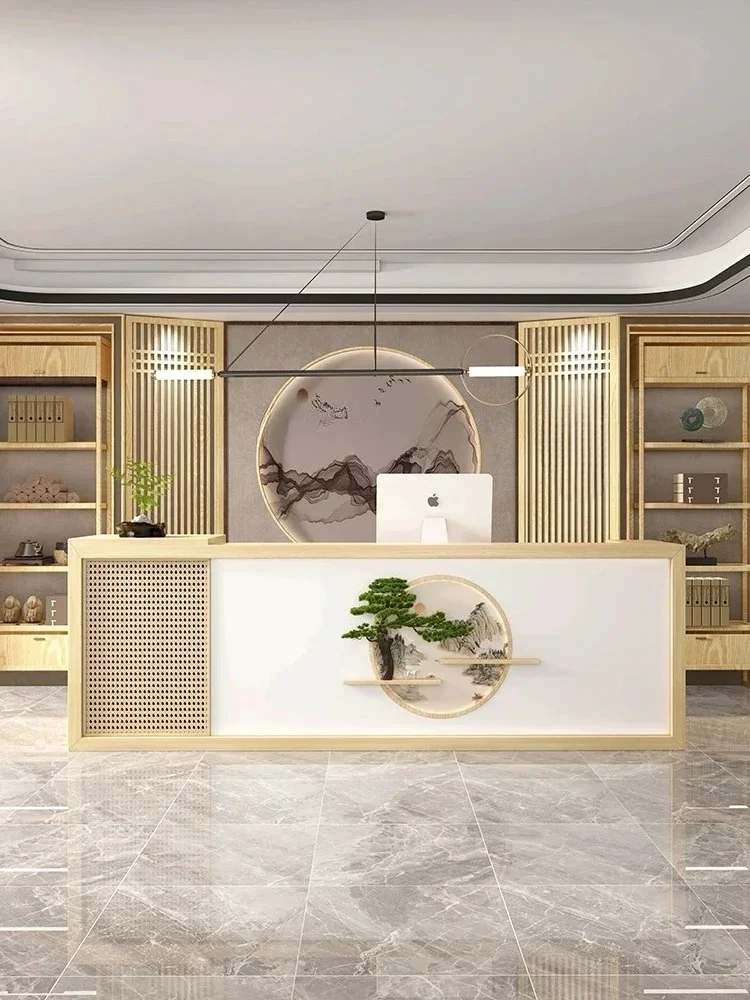 Nuevo mostrador de recepción de estilo chino para hotel, casa de té, centro de salud, tienda de ropa, estilo Wabi Sansi.