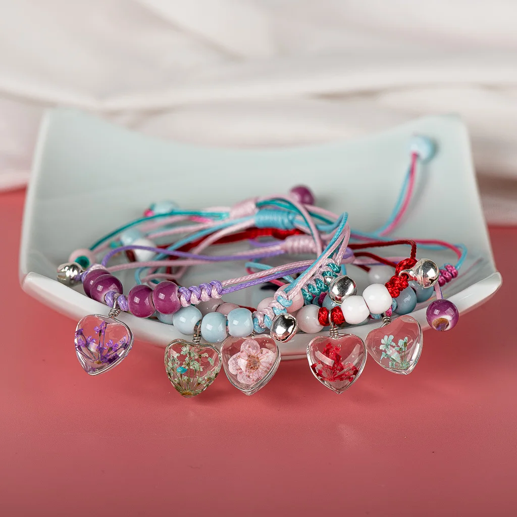 Glass Flower Love Heart Shape Accessories Cute Handmade Ceramic Beads Bracelet Accessary Wholesale For Women #82611