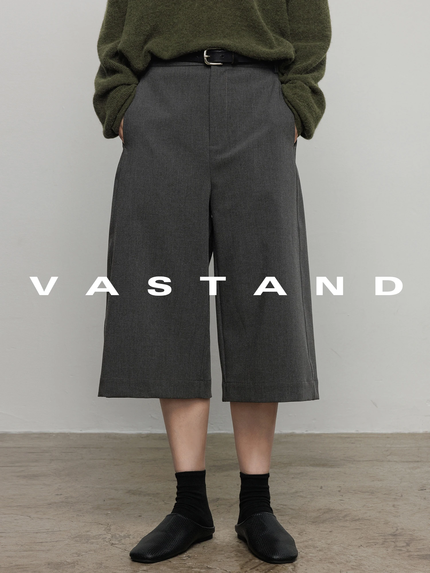 Vastand High Waist Straight Leg Slimming Pants Casual Loose Fit Seven-Foot Length Pure Color Versatile Polyester Blend Ladies...