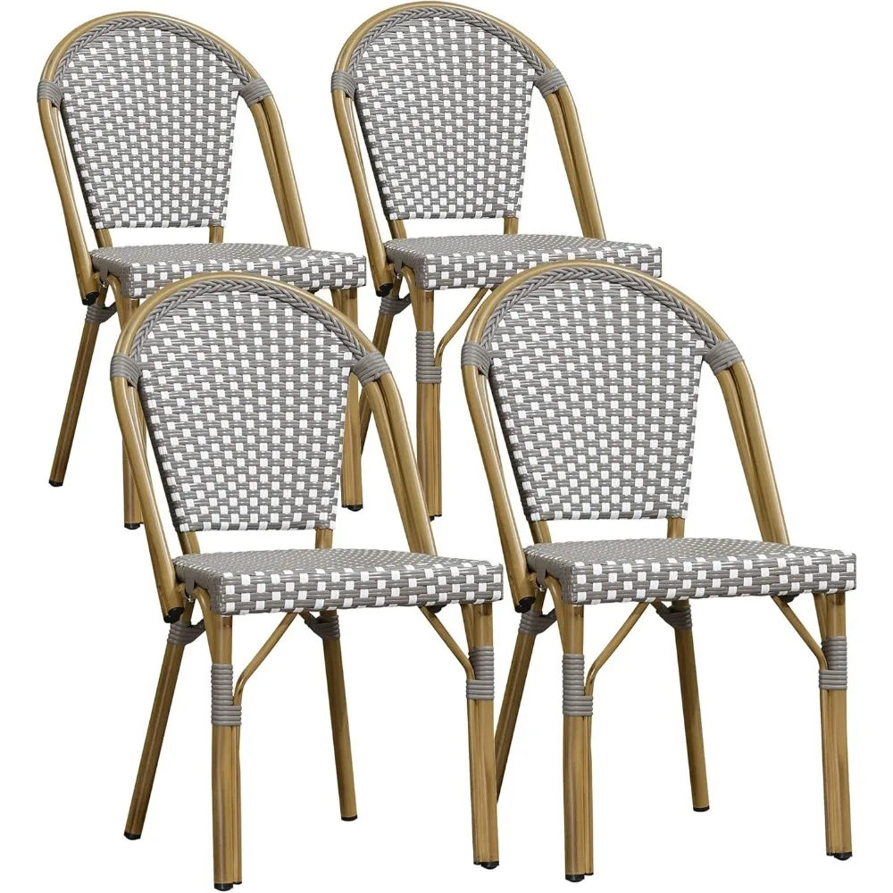 

Outdoor Dining Chair Set of 4 Aluminum Rattan Chairs for Outdoor Garden Backyard Bamboo Print Finish Patio Chairs Grey French B