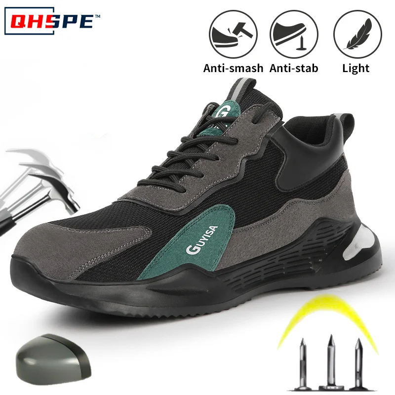 Sapatos de segurança masculinos biqueira de aço sola macia tênis masculinos à prova dwaterproof água respirável calçado de segurança com proteção anti resistente ao desgaste