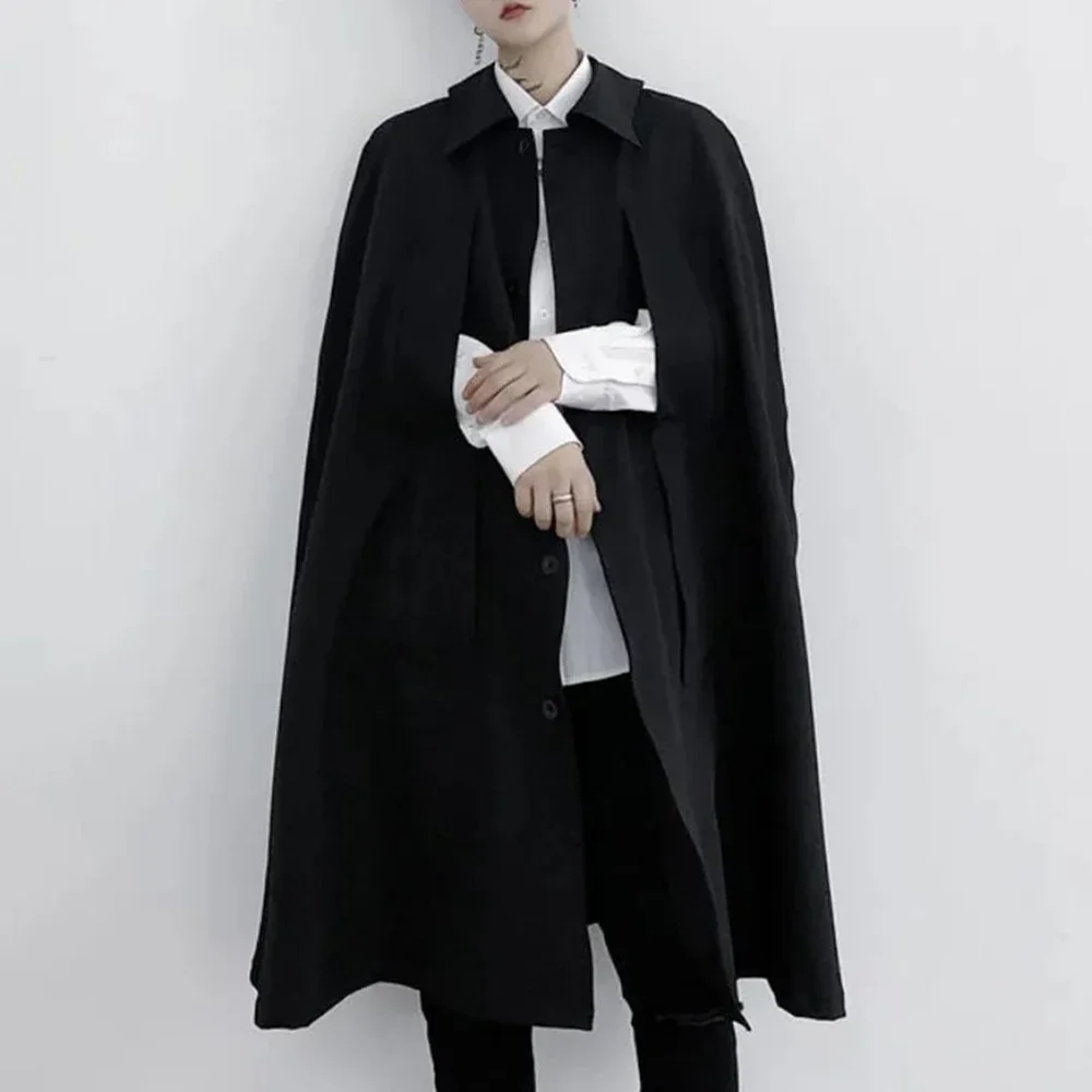 Mens Dark Style Sleeveless Mid-Length Cape Cloak Autumn and Winter Genderless Japanese Fashion Retro Loose Cape Coat