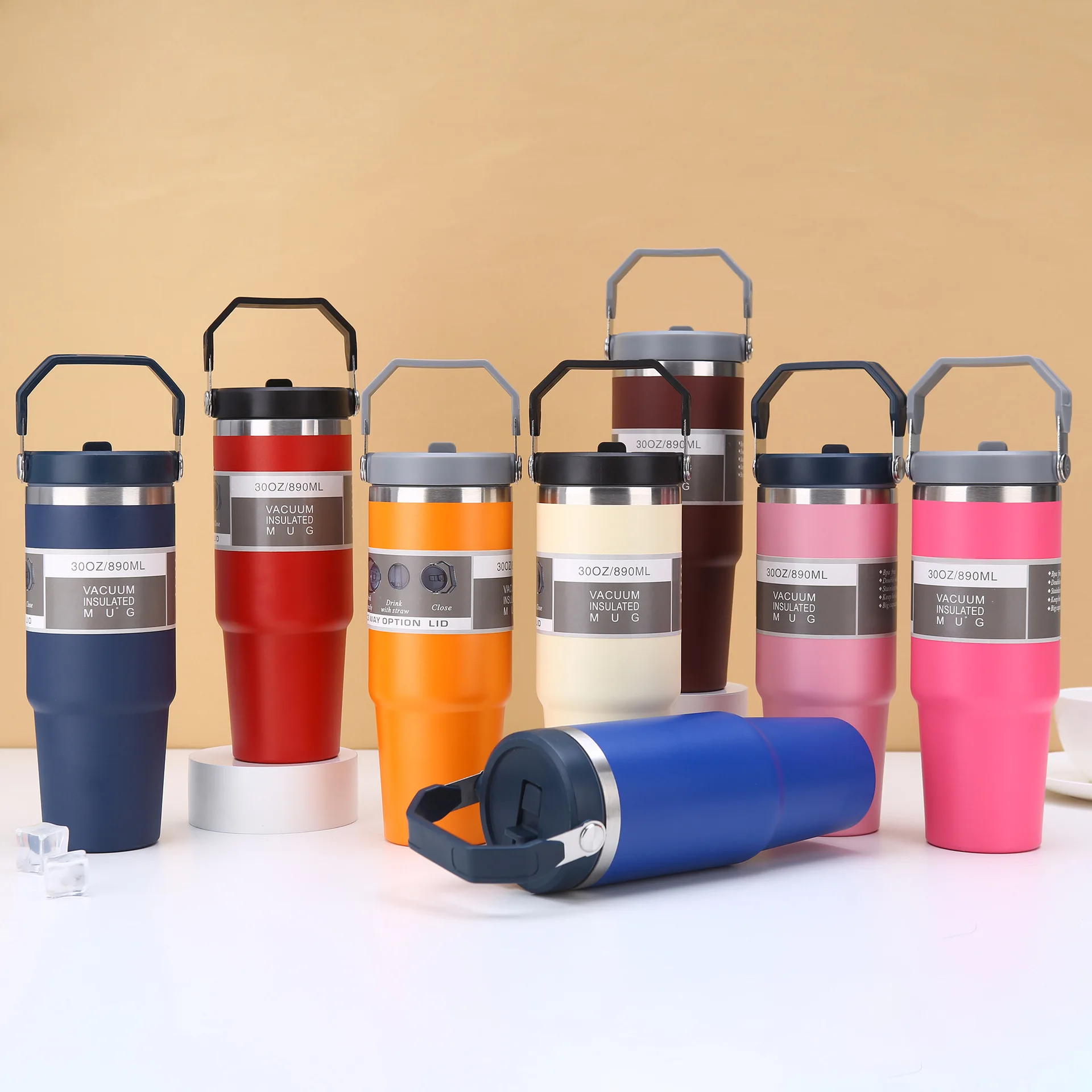 30Oz Cangkir Termos Pendingin Mobil Kapasitas Besar Termos Baja Tahan Karat Olahraga Luar Ruangan Portabel Cangkir Es Botol Air Luar Ruangan