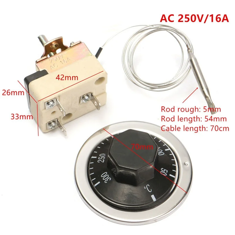 Thermostat AC 250V 16A 50-300/50-400 Degrees Celsius Knob Liquid Rising Temperature Controller NO NC for Electric Oven