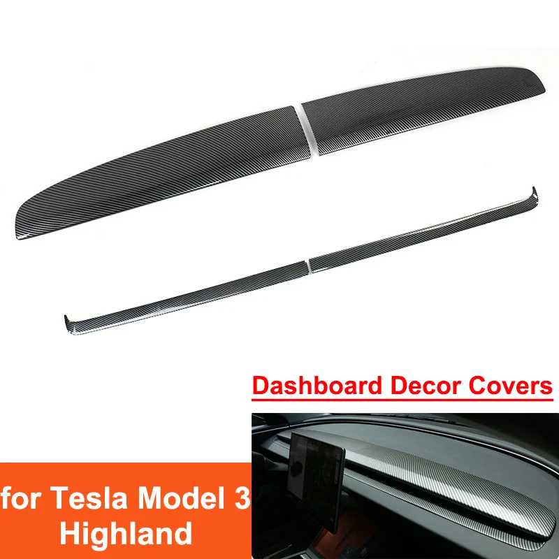 

for New Tesla Model 3 Highland 2024 Dashboard Panel Decoration Cover M3H ABS Carbon Fiber Pattern Protector Interior Accessories