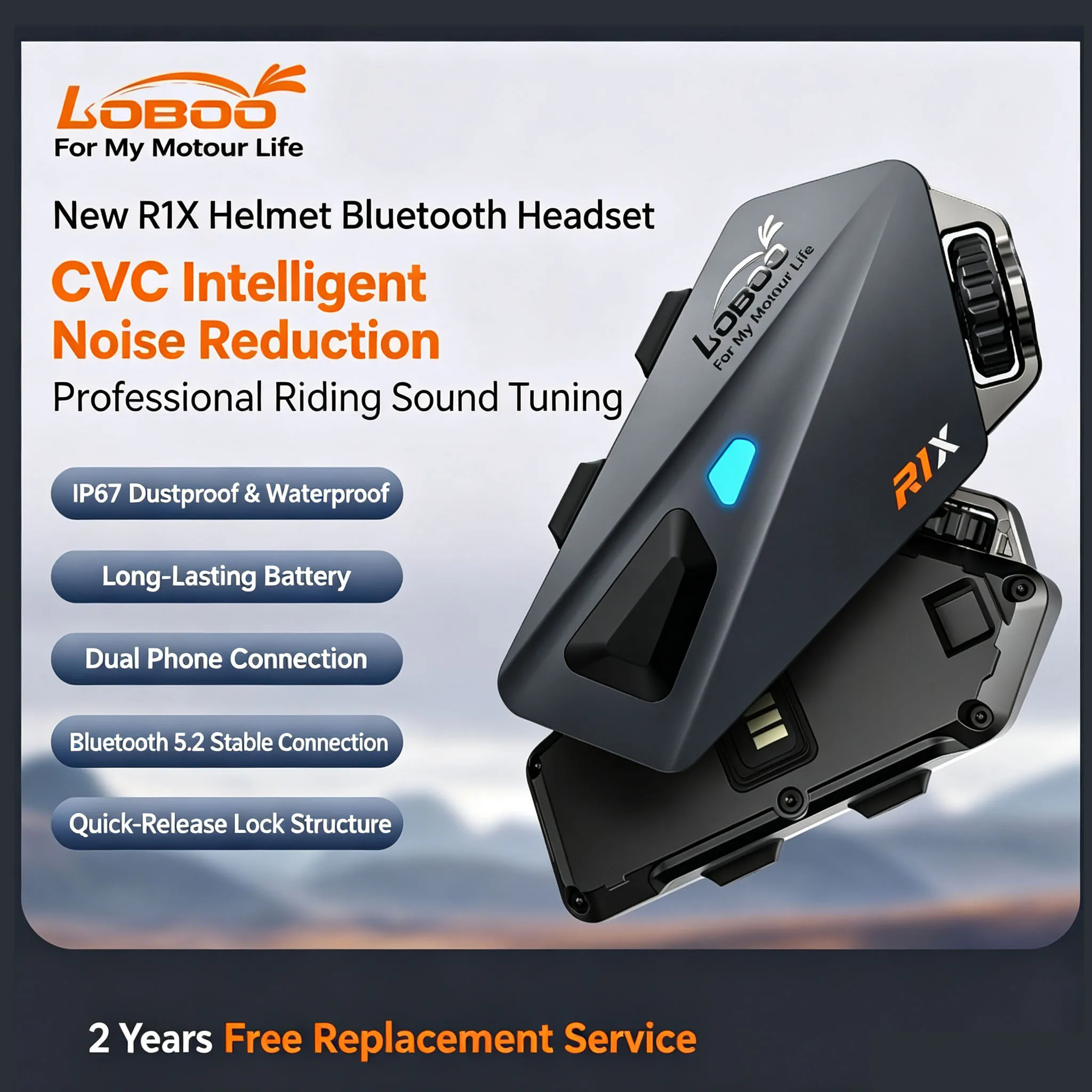 Motorcycle Helmet Bluetooth Headset R1X with Voice Controls Automatic Call Answering Function Portable Motorcycle Accessories