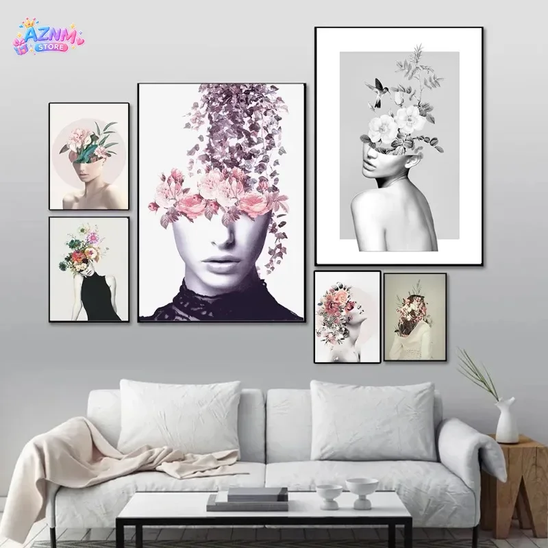 2026 Abstract Character Wall Poster Retro Flower Avatar Female Fashion Portrait Canvas Painting Print Art Room Decoration