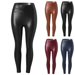 Colorful Faux Leather Pants Leggings Women High Waist Skinny Hip Lifting Pencil Jeggings Stretchable Imitation Leather Trousers