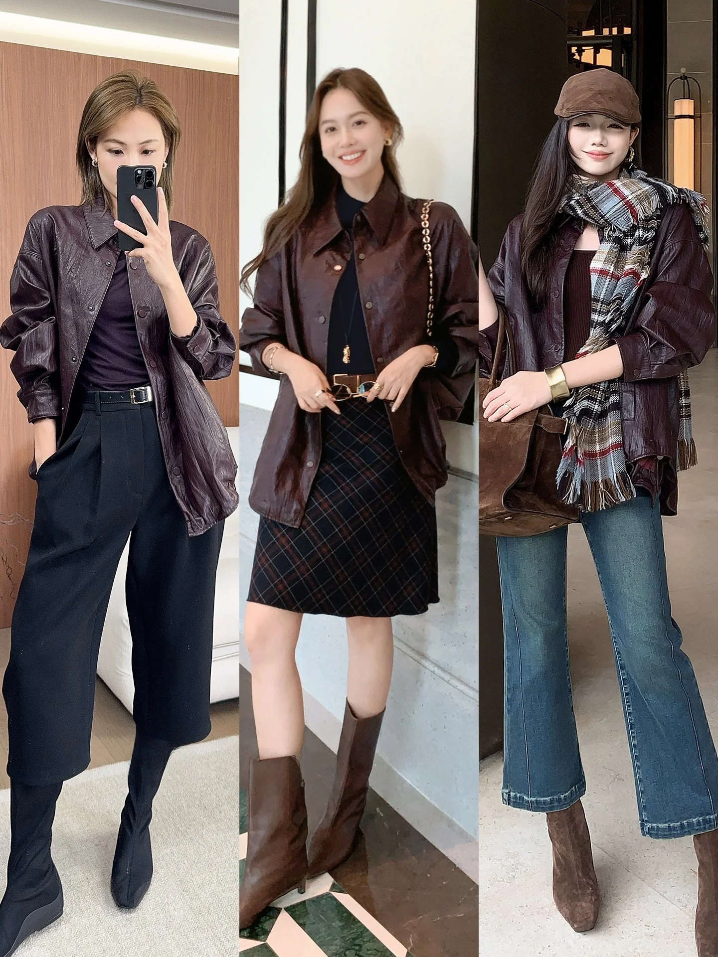 เสื้อโค้ทหนังโปรตีน MeiYang รุ่น Blossom Pleat ทรงหลวม แขนยาว สไตล์ลำลอง สำหรับวัยรุ่น แฟชั่นฤดูหนาว