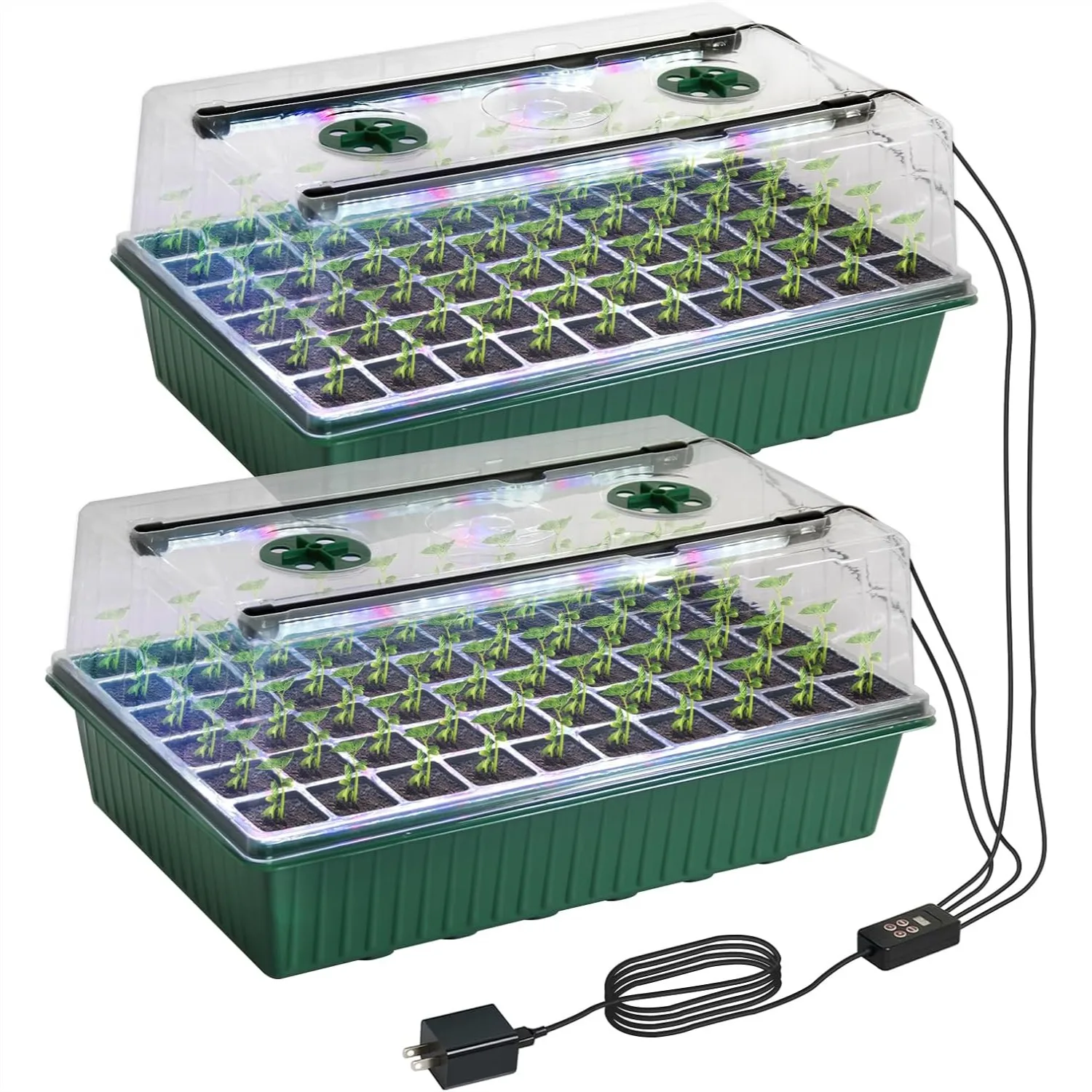 

Seed Starter Tray with Grow Light, 120-Cell Kit with Humidity Dome for Indoor Plant Germination