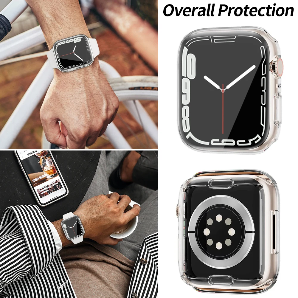 Protective Cover Cases For Apple Watch Series 7 Case Screen Protector For iWatch Series 7 45 44 41MM Case TPU Bumper Full Shell