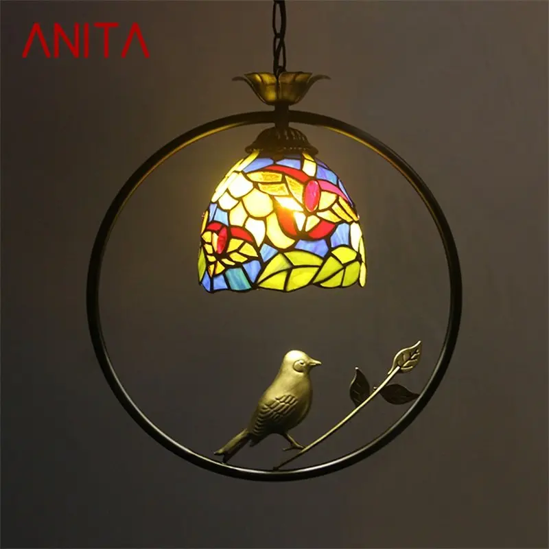 ANITA-Lampe LED suspendue Tiffany en verre, design créatif, luminaire décoratif d'intérieur, idéal pour une salle à manger, une chambre à coucher ou un balcon