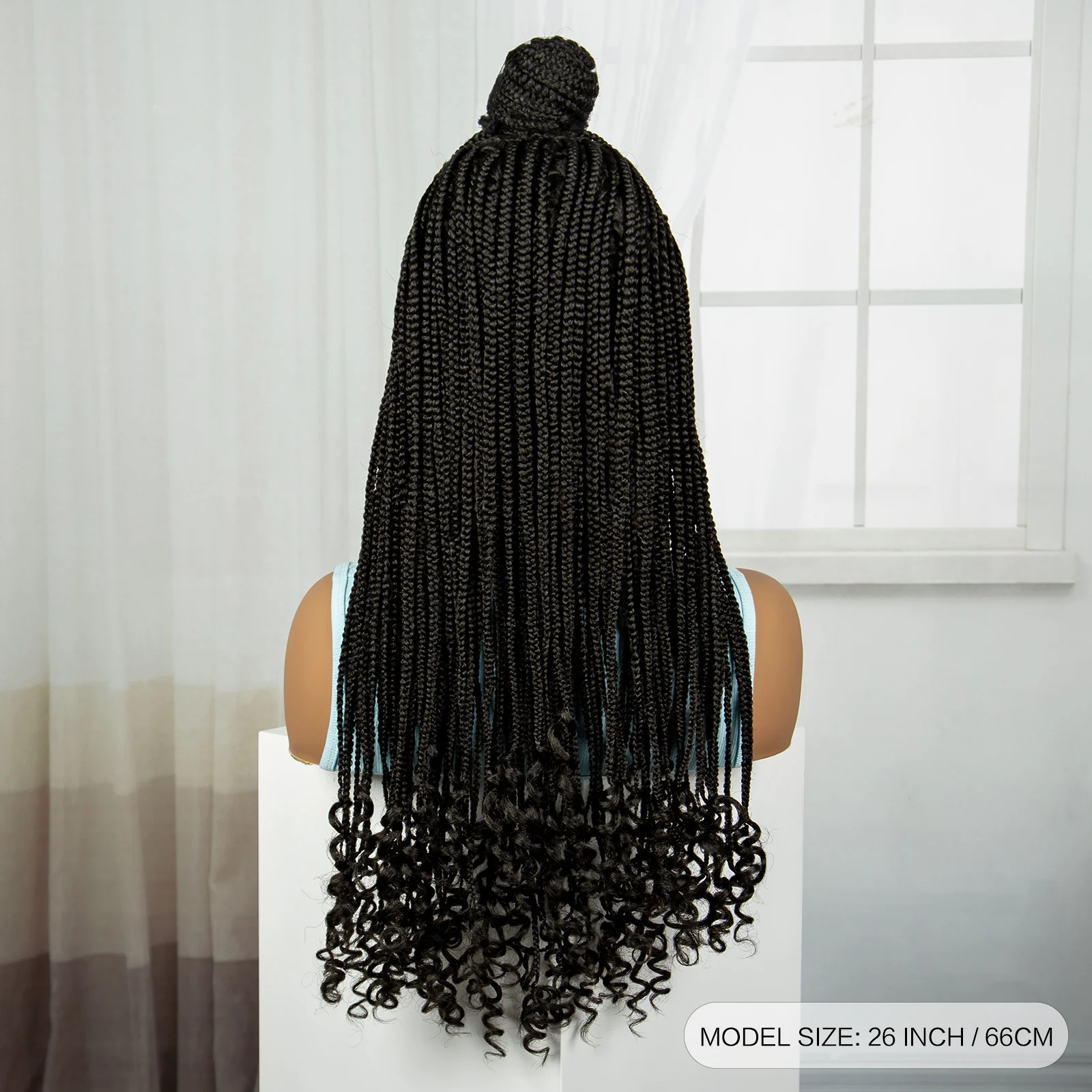 26 Zoll synthetische Spitze vorne Updo geflochtene Perücken mit lockigen Enden 13x4 Cornrow Flechten Haar Perücken mit Babyhaar für schwarze Frauen