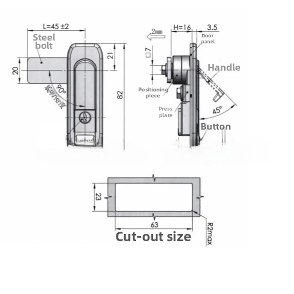 For Power Distribution Cabinet Zinc Alloy Latch Flat Lock Latch For Industrial Use Push Button Latch For Cabinets