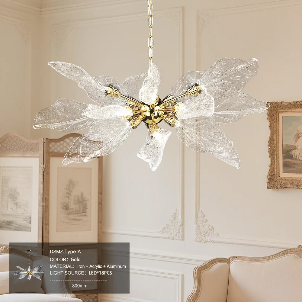 French Leaf Pendant Hanging Chandelier Living Room Bedroom Modern Luxury Leaf Pendant Light