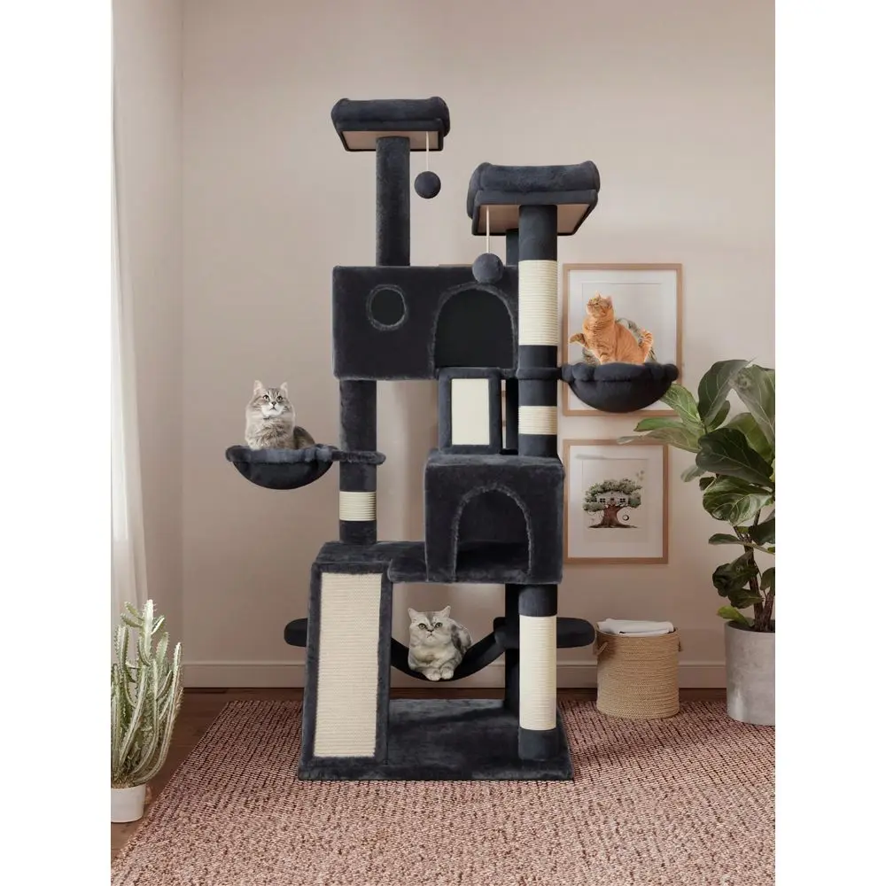 CERLIN 65 In Larger Cat Tree Tower Condo For Indoor Cats, MultiLevel Furniture Activity Center With Wide Base Cozy Plush Cat Per