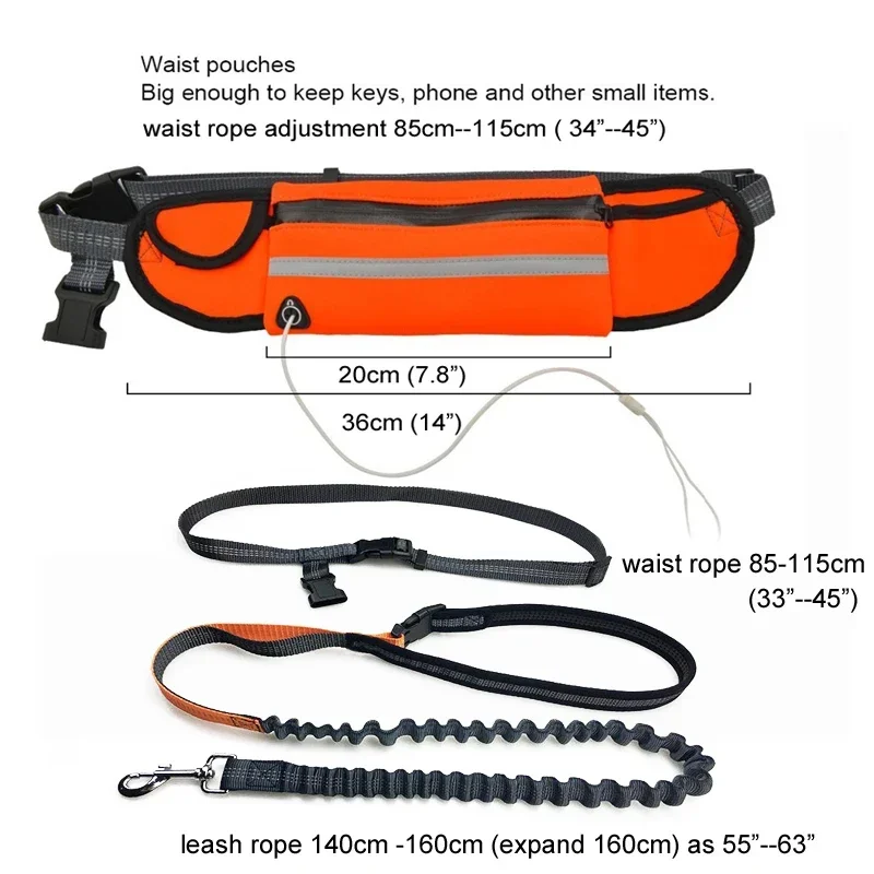 Hands Free Dog Leash With Waist Bag Rope etractable Bungee Reflective Dogs Collar  Leash For Running WalkingTraining Hiking