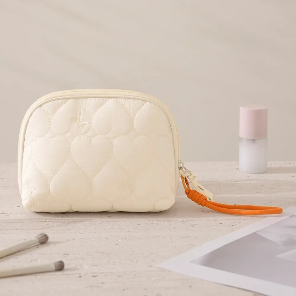 Large Capacity Quilted Cosmetic Bag Candy Color Ultralight Love Heart Handbag Zipper Closure Portable Women Clutch Pouch