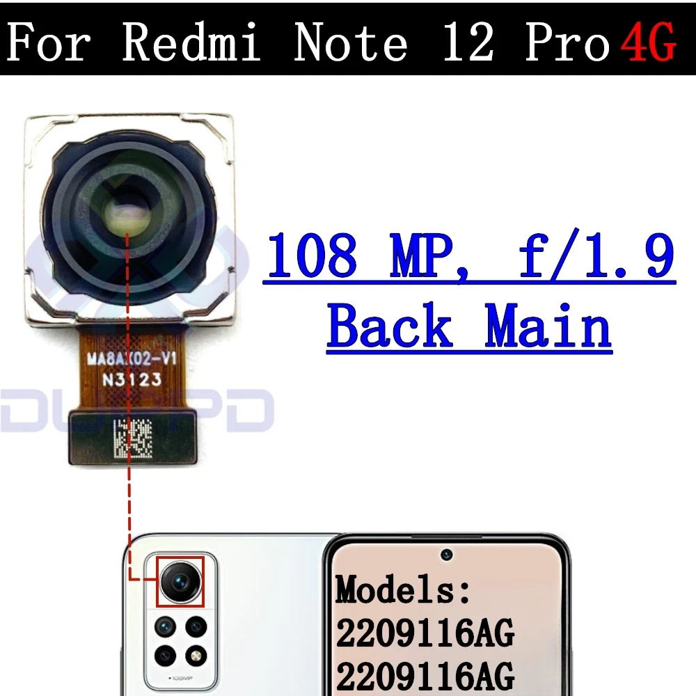 Tested Back Main Big Rear Camera Frame Lens Module For Xiaomi Redmi Note 12 Pro 4G Facing Front Camera Flex Cable