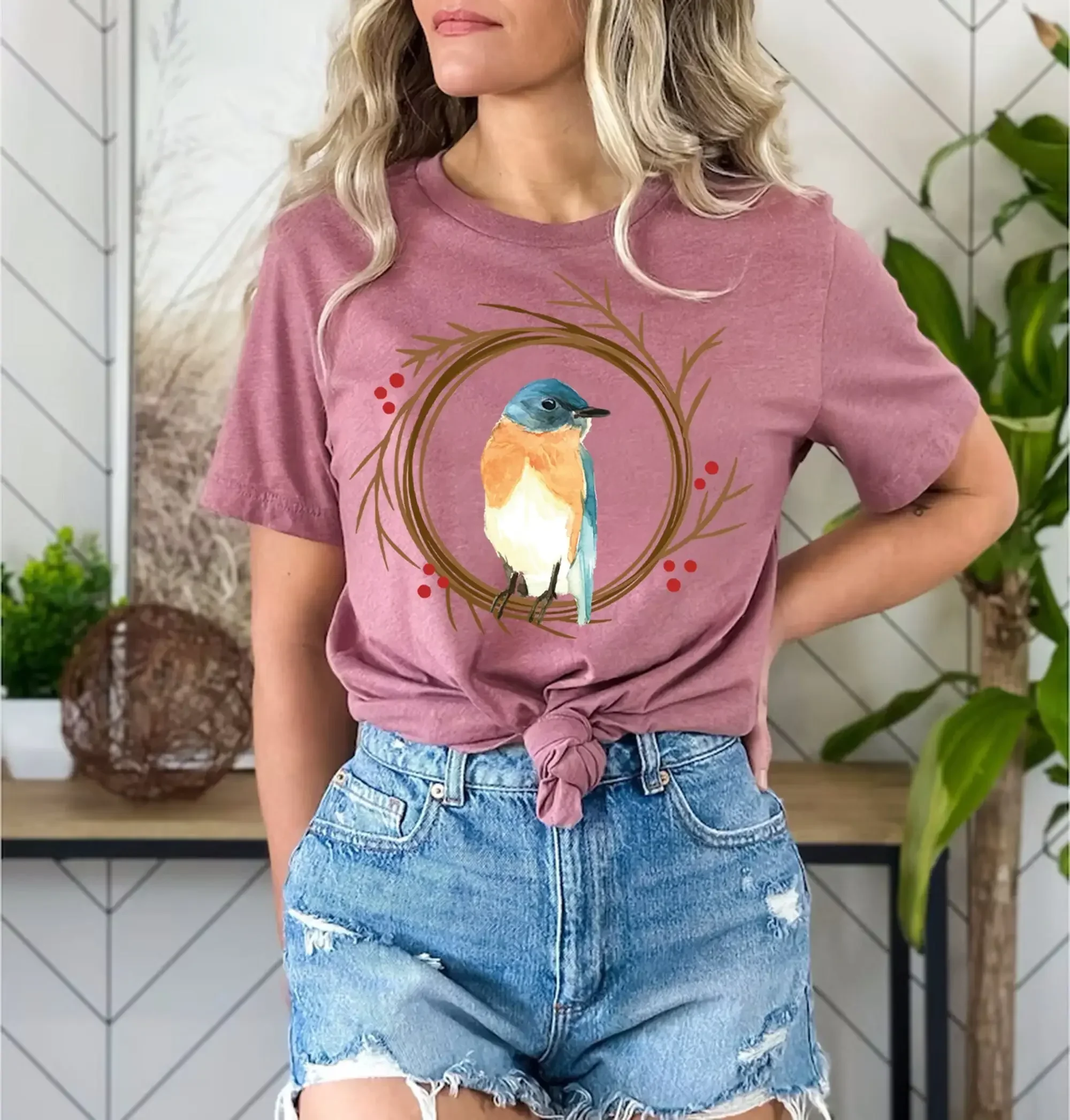 Bird T Shirt Nest Watercolor Branches Home Cage Lover Nature Peace Cute For