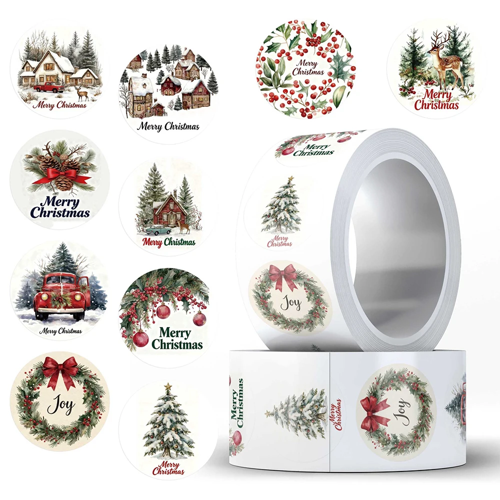 500 pz/rotolo Cartoon Carino Buon Natale Estetico Sigillo Adesivi Decalcomanie Vintage per Laptop Valigia Decorazione Adesivo Giocattolo Regalo
