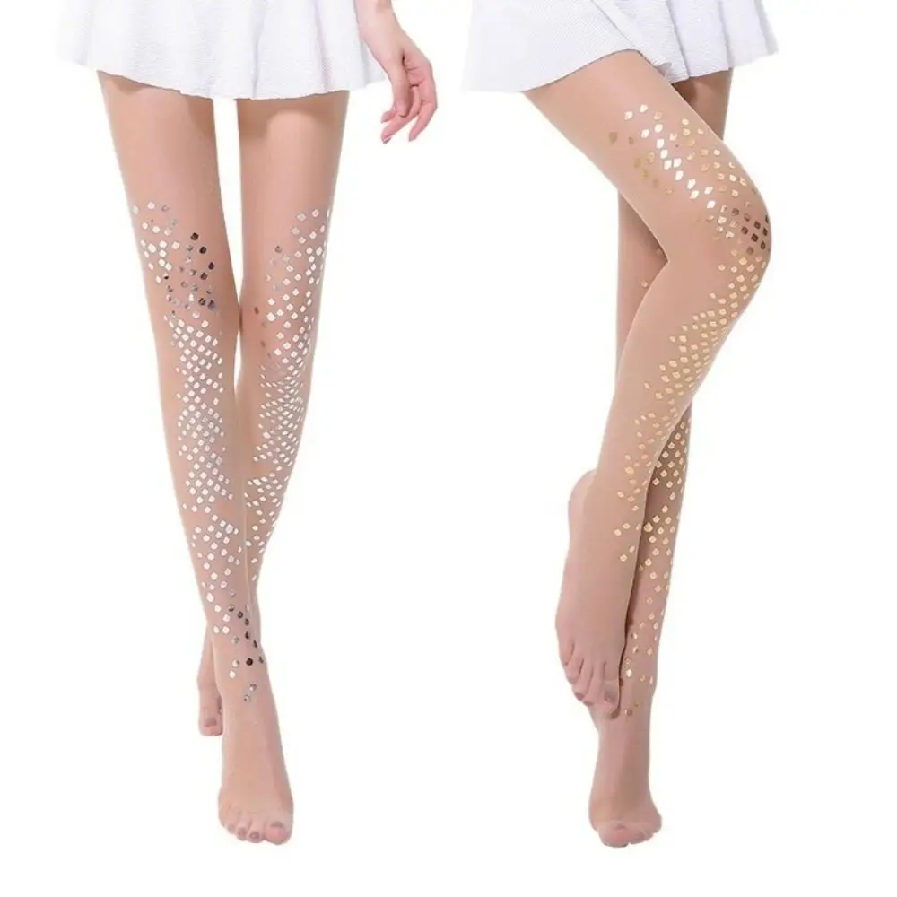 Summer Ultra Thin Nylon Tights Mermaid Scales Sequin Tattoo Print Stockings Snag-Resistant Nude Shiny Pantyhose