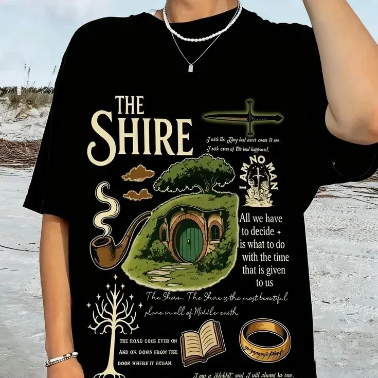 2026 Summer Fashion Trendy Tee The Shire LOTR Shirt Fantasy Book Lover Tee Funny Second Breakfast T-Shirt Hobbit Fan Gift Y2K
