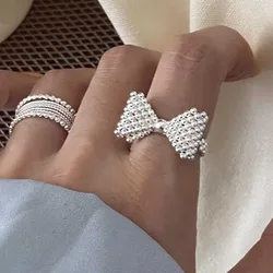 925 Sterling Silver Rings Fashion Hip Hop Vintage Couples Creative Big Bow Design Thai Silver Party Jewelry Birthday Gifts