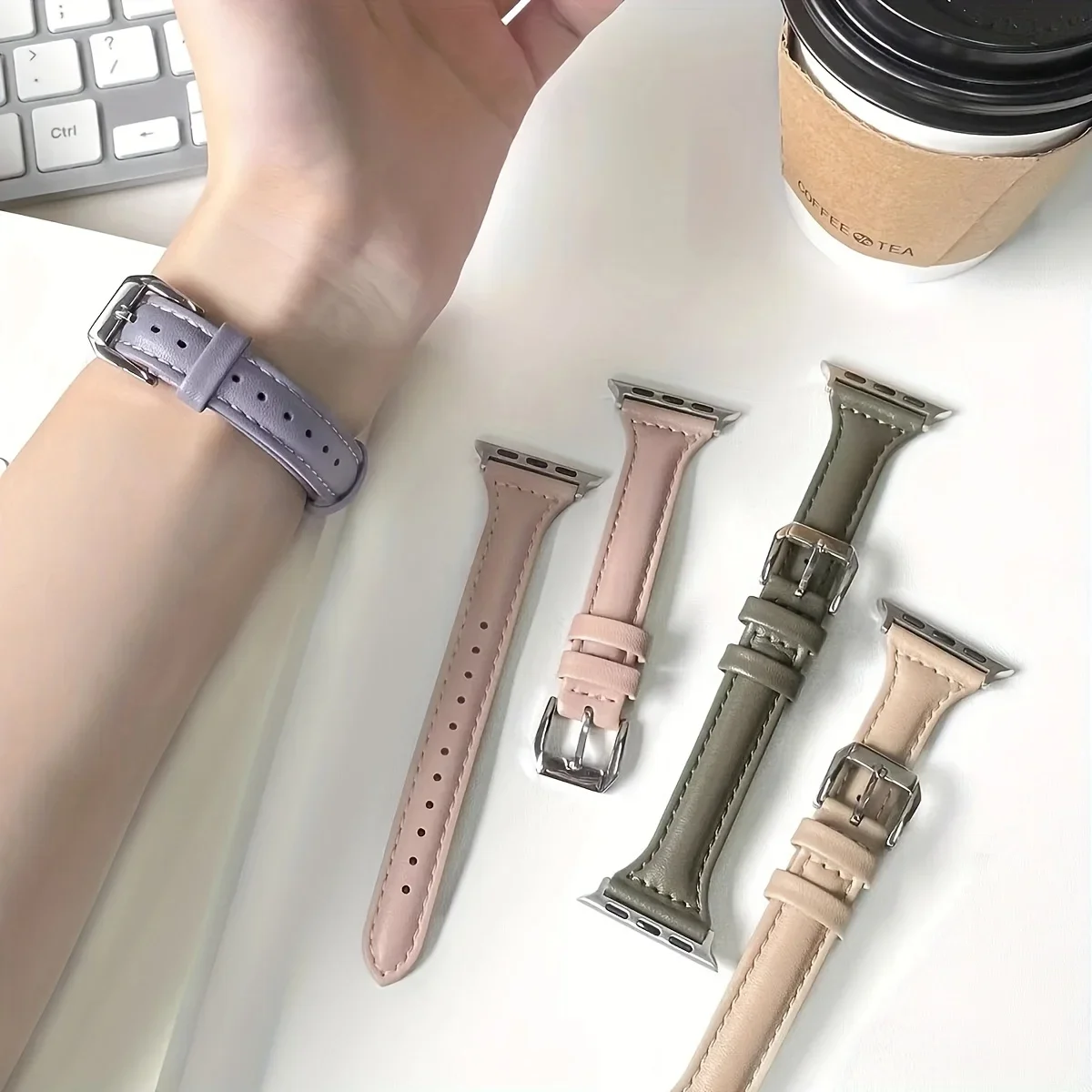 アップルウォッチ用スリムレザーバンド、アップルウォッチバンドと互換性があり、薄い女性用バンド、iwatch 9876543se、38mm、40mm、41mmに適しています