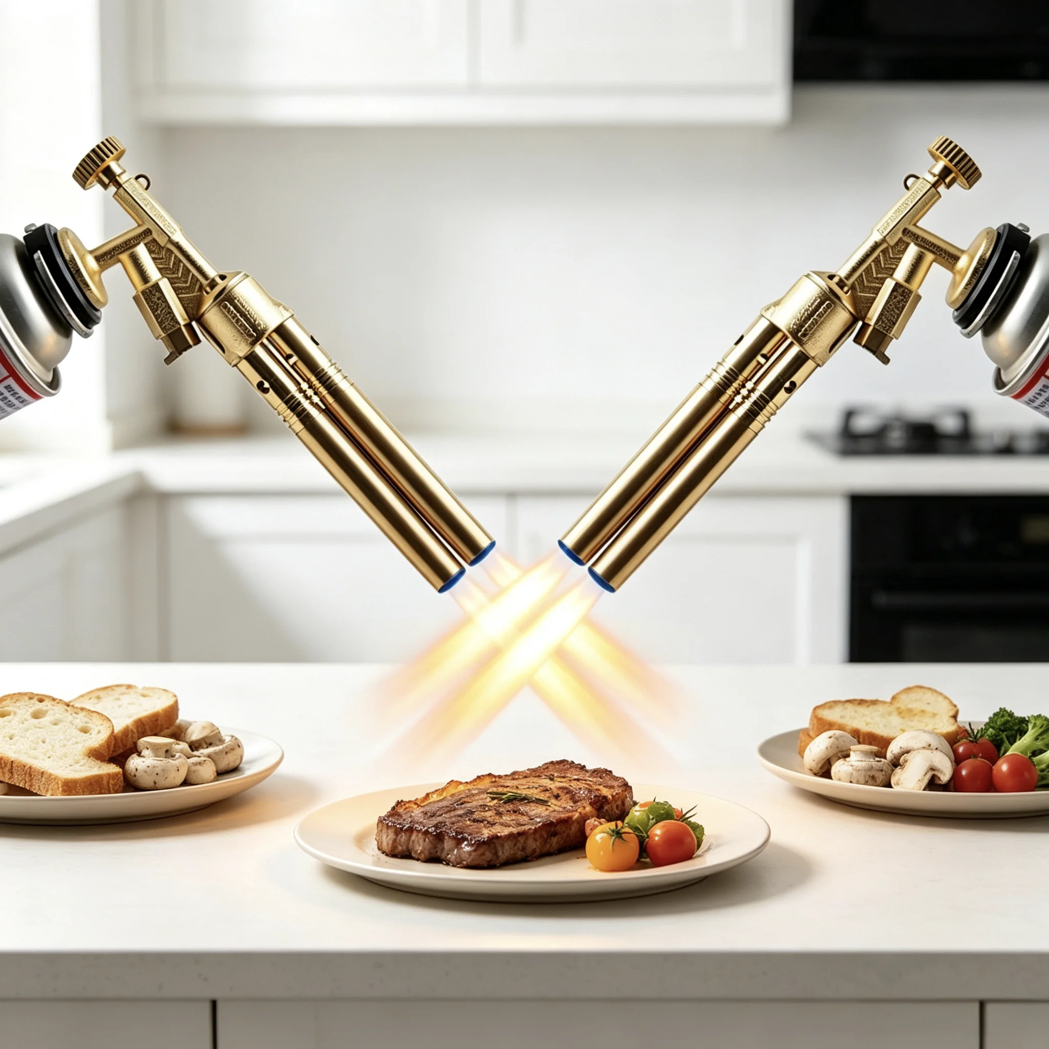 Double Tube Welding Gas Torch Flame Gun Butane Burner for BBQ Outdoor Camping Kitchen Cooking Heating Igniter Welding Equipment