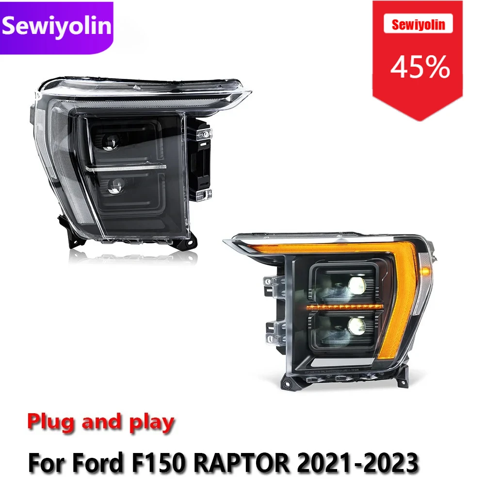 

Автомобильные светодиодные фары DRL в сборе для Ford F150 RAPTOR 2021-2023, противотуманные фары DRL, стоп-сигнал поворота, лампа Plug and Play