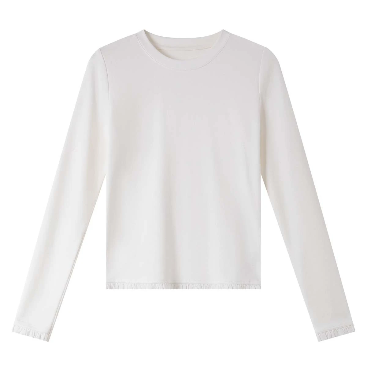 VIMLY Women's Long Sleeve T-shirts Casual Ruffle Splicing Hem Crew Neck Tops Autumn 2025 Knitted Female Tees Ladies Tops A2365