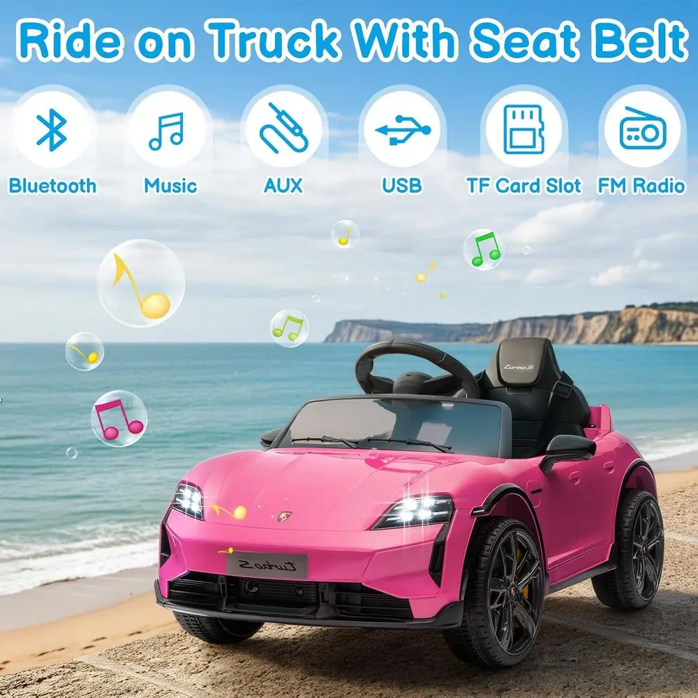 12V キッズライドオンカー、ライセンス取得済みポルシェ・タイカン電動カー（幼児向け）、バッテリー駆動の乗用玩具、リモコン付き