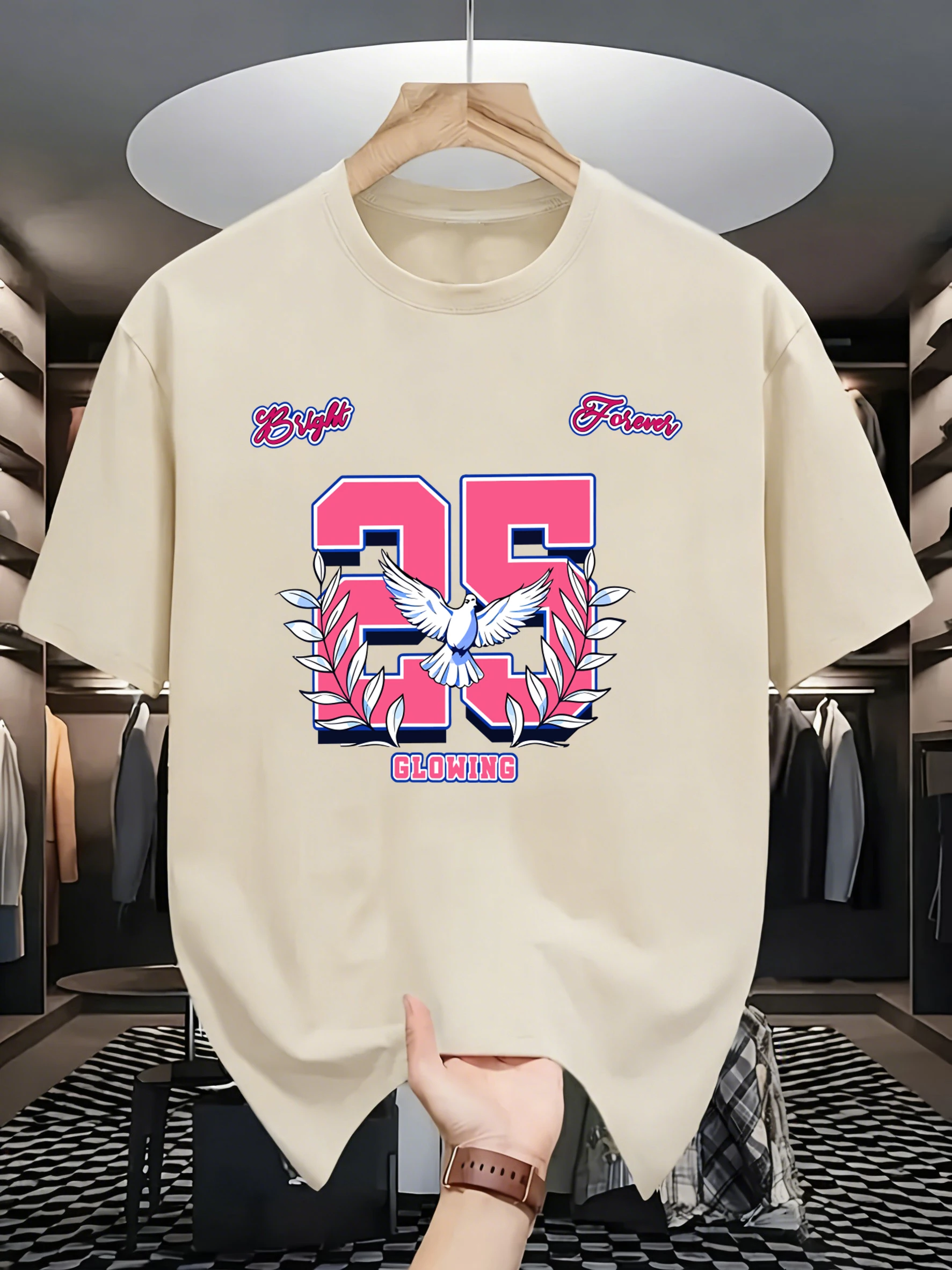 The Number 25 Represents Friendliness Printed Men Summer Retro Hip Hop Short Sleeve Cotton Fashion Loose Clothes O-Neck T-Shirt