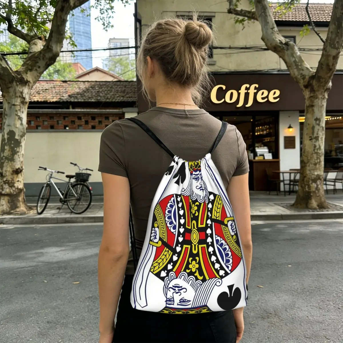 King Of Spades Playing Card Backpacks Casual Drawstring Bundle Pocket Sports Bag Book Bags for Travel School