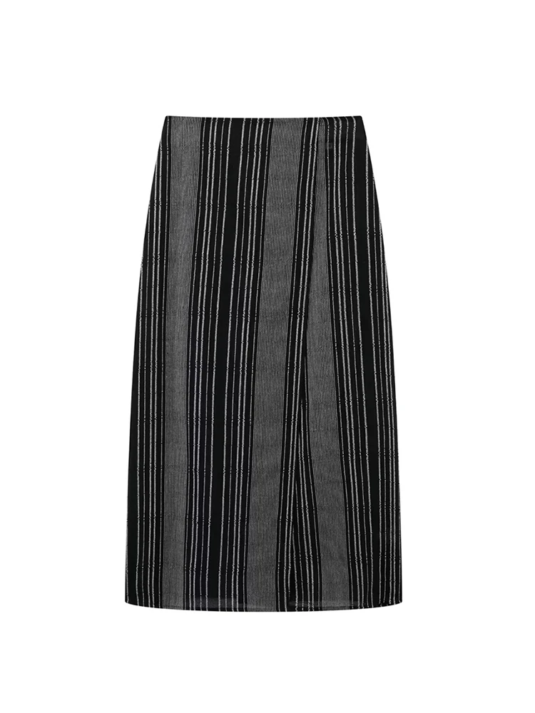 

Womens Fashion Striped Embroidery Print Black Summer Straight Skirt Girls 2024 Summer Casual High Waist Slit Black Long Skirts