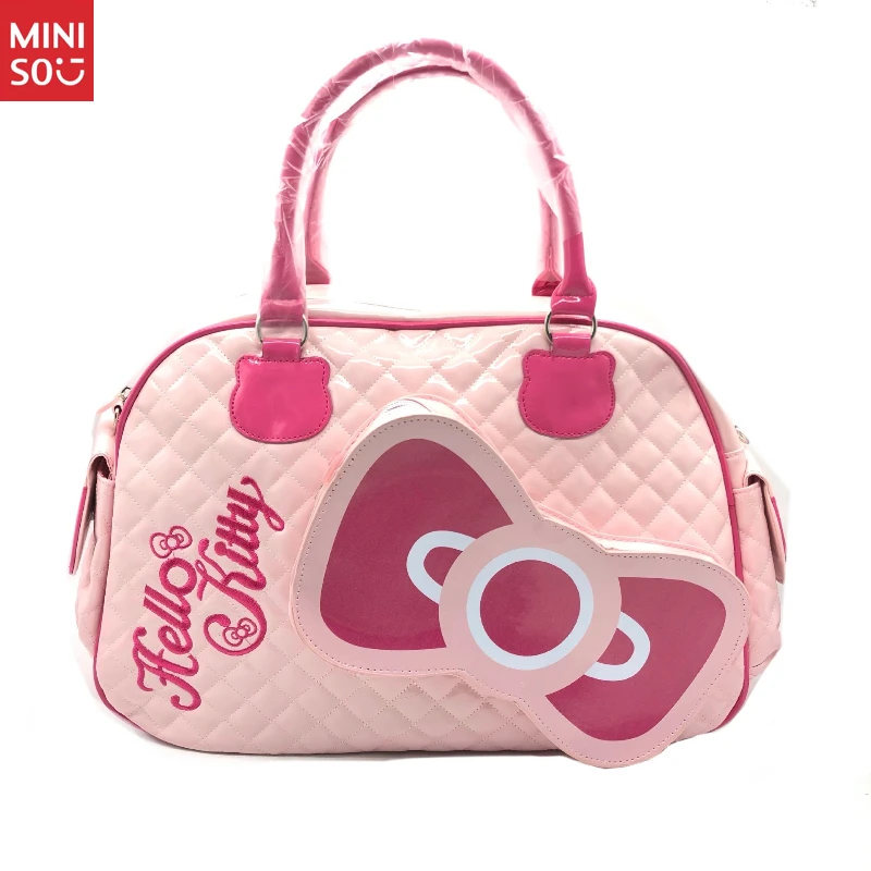 Miniso Kids' PU Tote Bag, Cute Shiny Travel Duffle for Girls, Lightweight Overnight Weekender Carryall