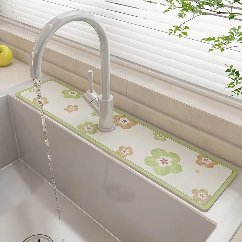VIKAMA Pastel Floral Sink Water Absorbent Mat Waterproof Kitchen Faucet Drying Pad Anti Slip Window Sill Decor