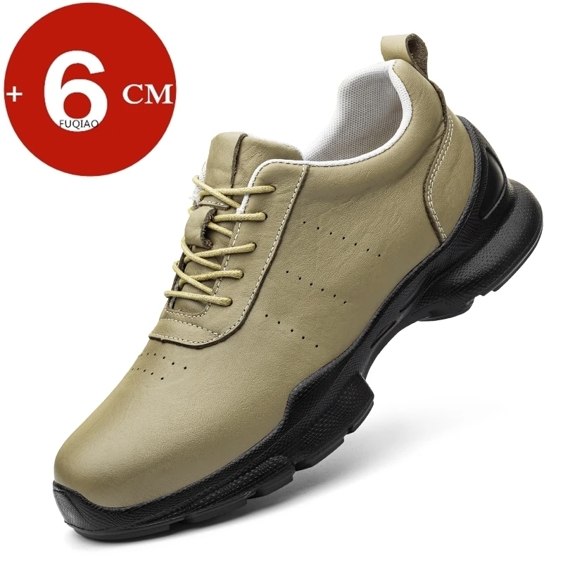 

Unisex 6cm Height Increasing Genuine Leather Outdoor Casual Elevator Shoes All-Match Comfortable Walking Sports for Men Women