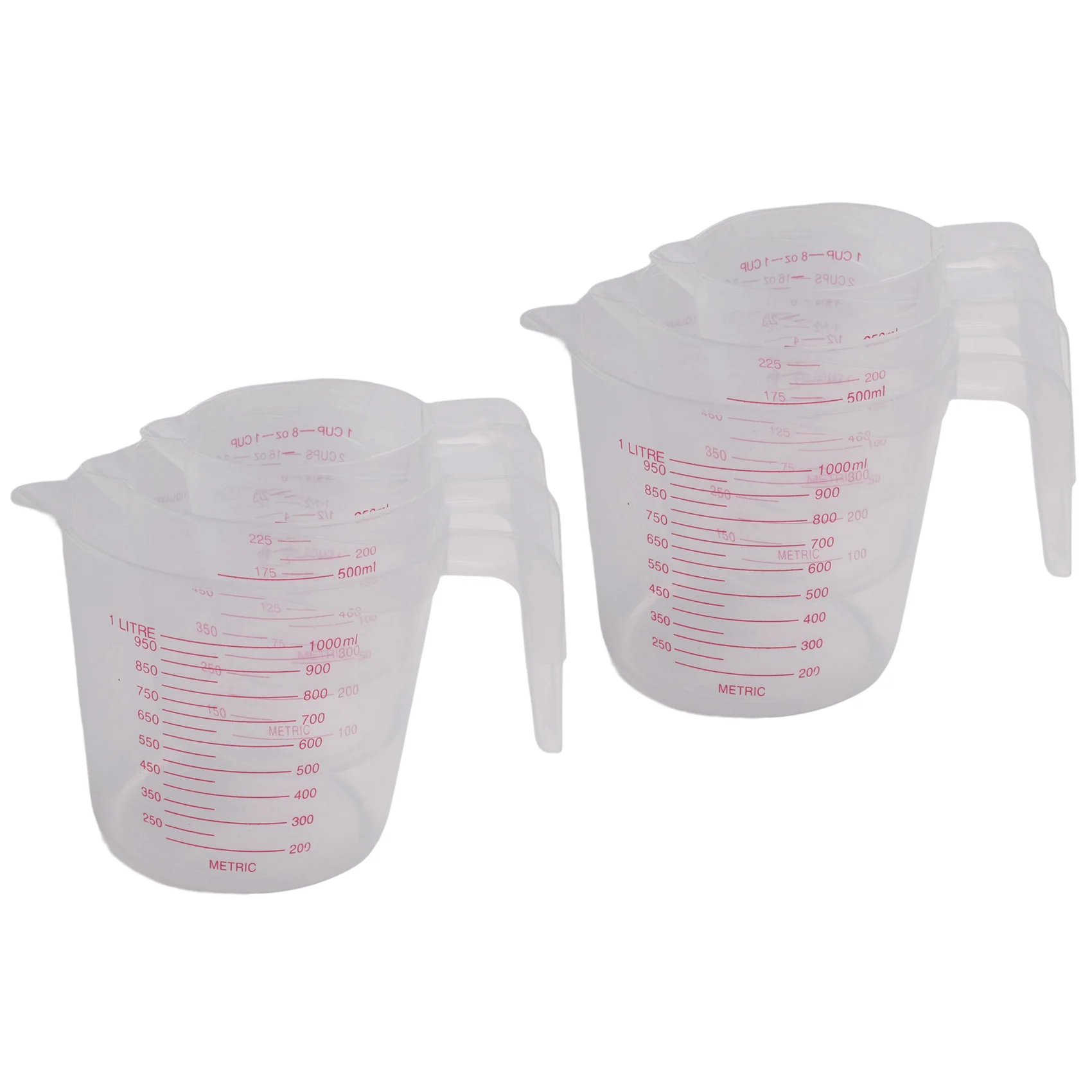 ABVG-6Pc Plastic Measuring Jug Set Large 4 Cup, 2 Cup And 1 Cup Capacity BPA Free Measuring Beakers With Angled Grip