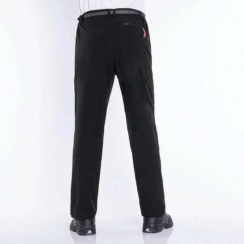 LNGXO Men Fleece Hiking Pants Winter Warm Waterproof Windproof Rain Trousers Trekking Camping Outdoor Soft Shell Thick Ski Pants