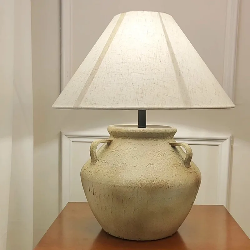 Japanese-style wabi-sabi wind pottery pot desk lamp B & B handmade retro Nordic study living room bedroom bedside table lamps