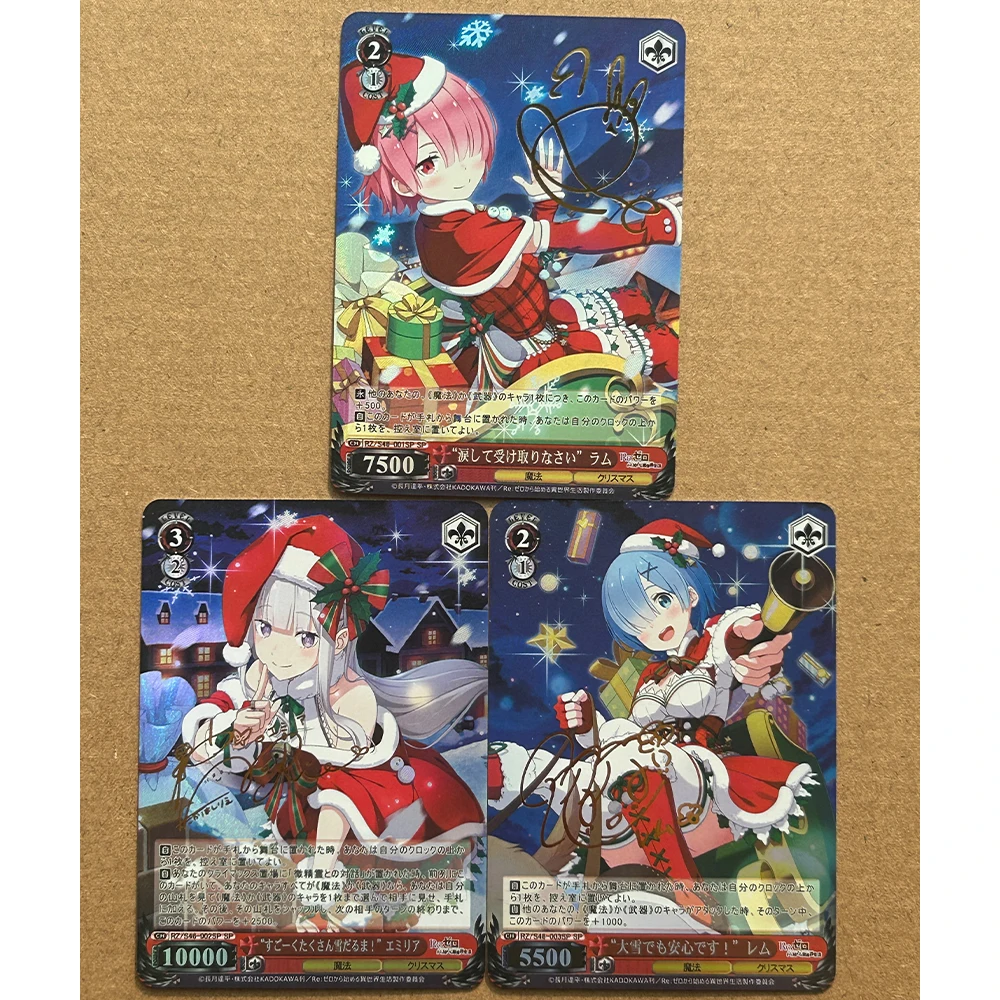 3Pcs/set Anime WS Collection Card Christmas Lam Rem Bronzing Signature Card Textured Refractive Color Silver Sand Flash Gifts