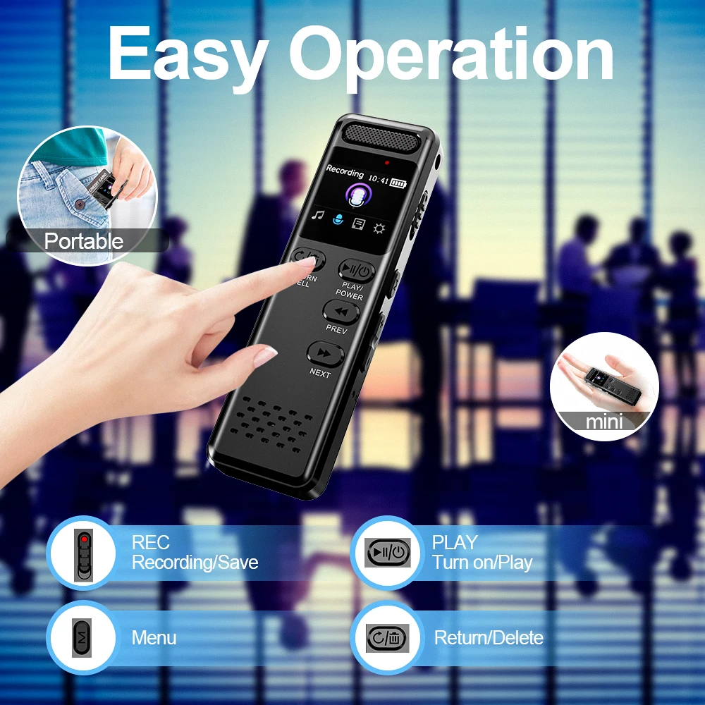 

Vandlion V75 MP3 Music Player 1" Screen 1050mAh HD Speaker Recorder with Playback Built-in 16G Chip WAV 3072kbps Dictaphone