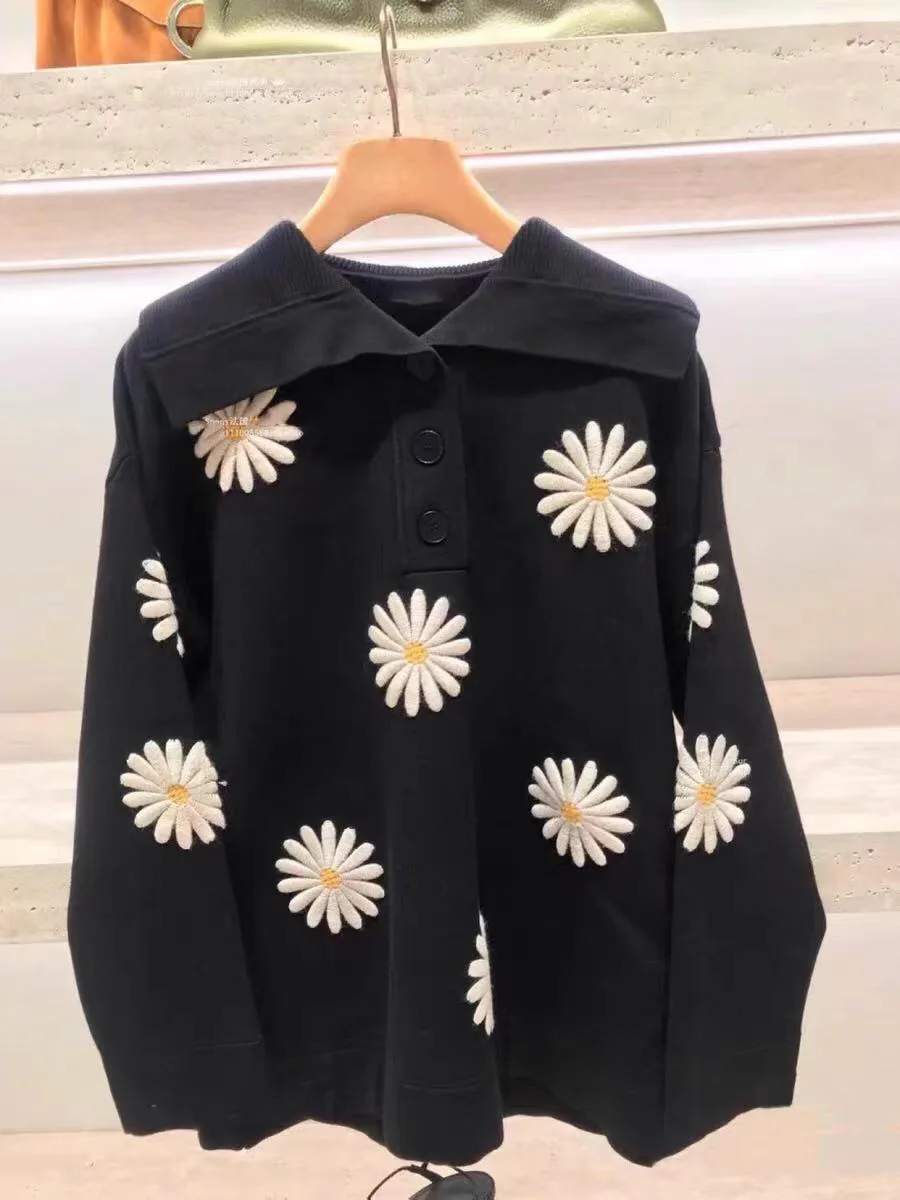 

Женский трикотаж с вышивкой Sweet Daisy Long Sve Crew Ne, пуловер Faion, осенне-зимний топ для женщин