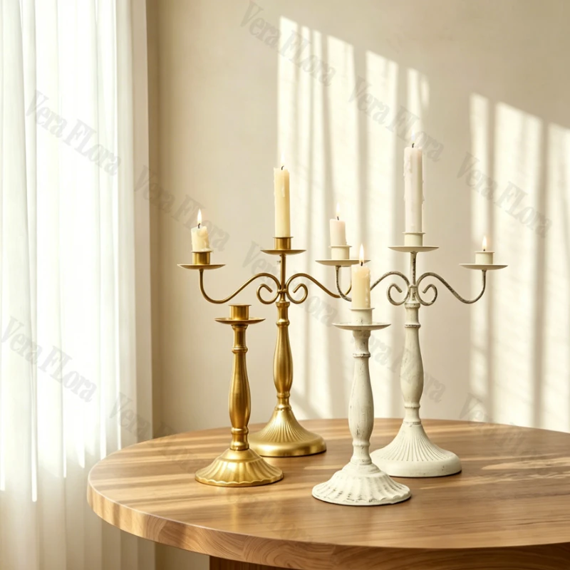 European Retro Candle Holder Candlelight Dinner Props Light Luxury Home Decor Single Head Three Head Five Head Candle Holder