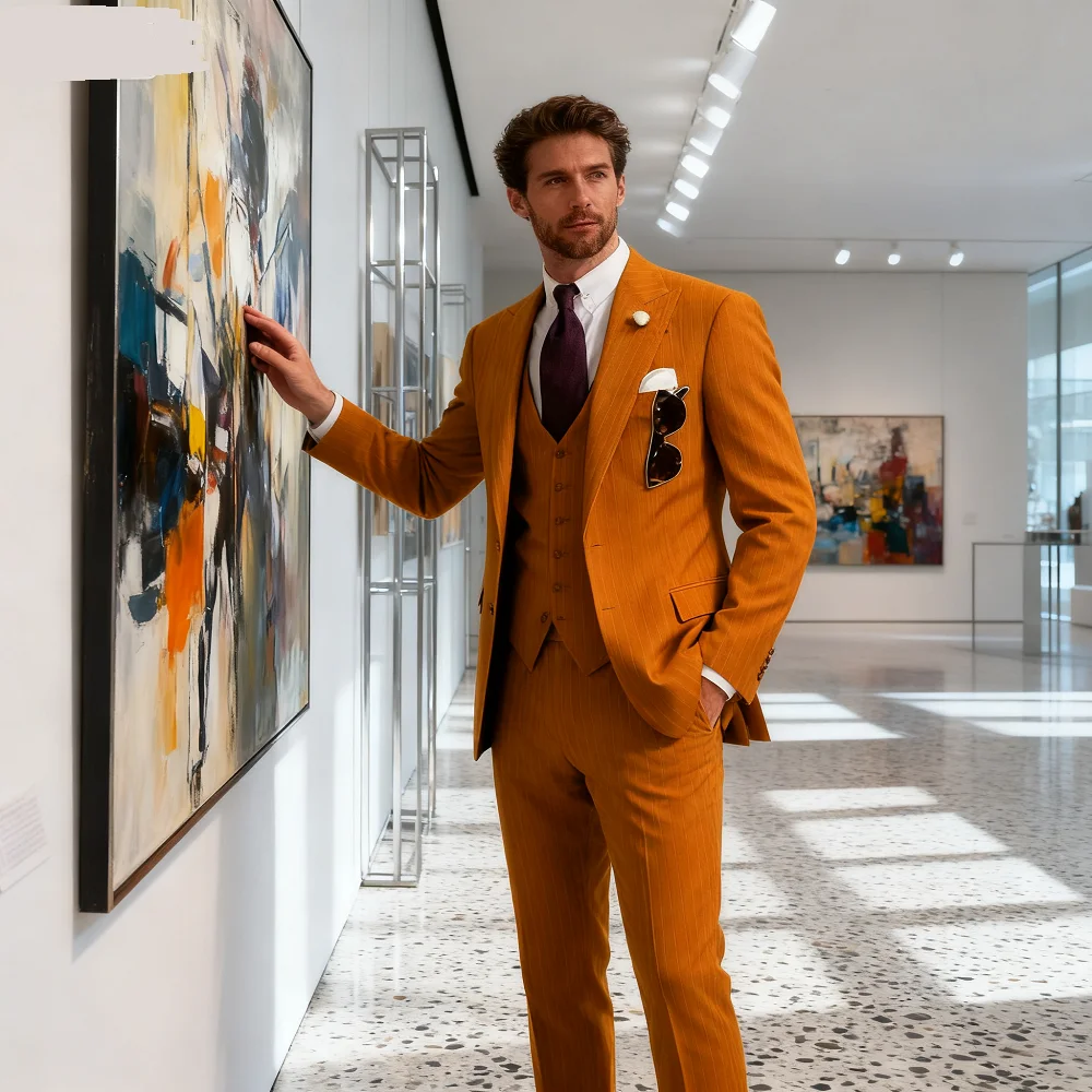 

Men's Monochromatic Slim Fit Wedding Terno Peak Lapel Smoking Formal Business Suit 3 Button Jacket Vest Set