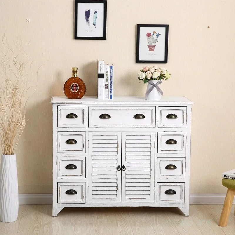 

Retro Chest of Drawers Modern Distressed Cabinet American Solid Wood Bedside Cabinet Pastoral Locker Storage Cabinet