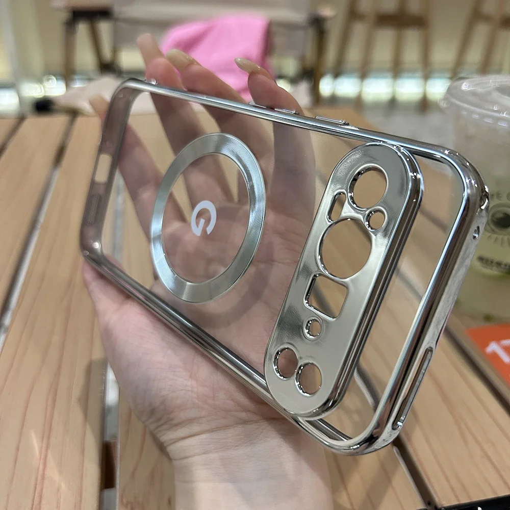 Klare, galvanisierte, kompatible magnetische kabellose Lade-Handyhülle für Google Pixel 11 10 9 A Pro XL, stoßfeste Schutzhülle – Detail 5