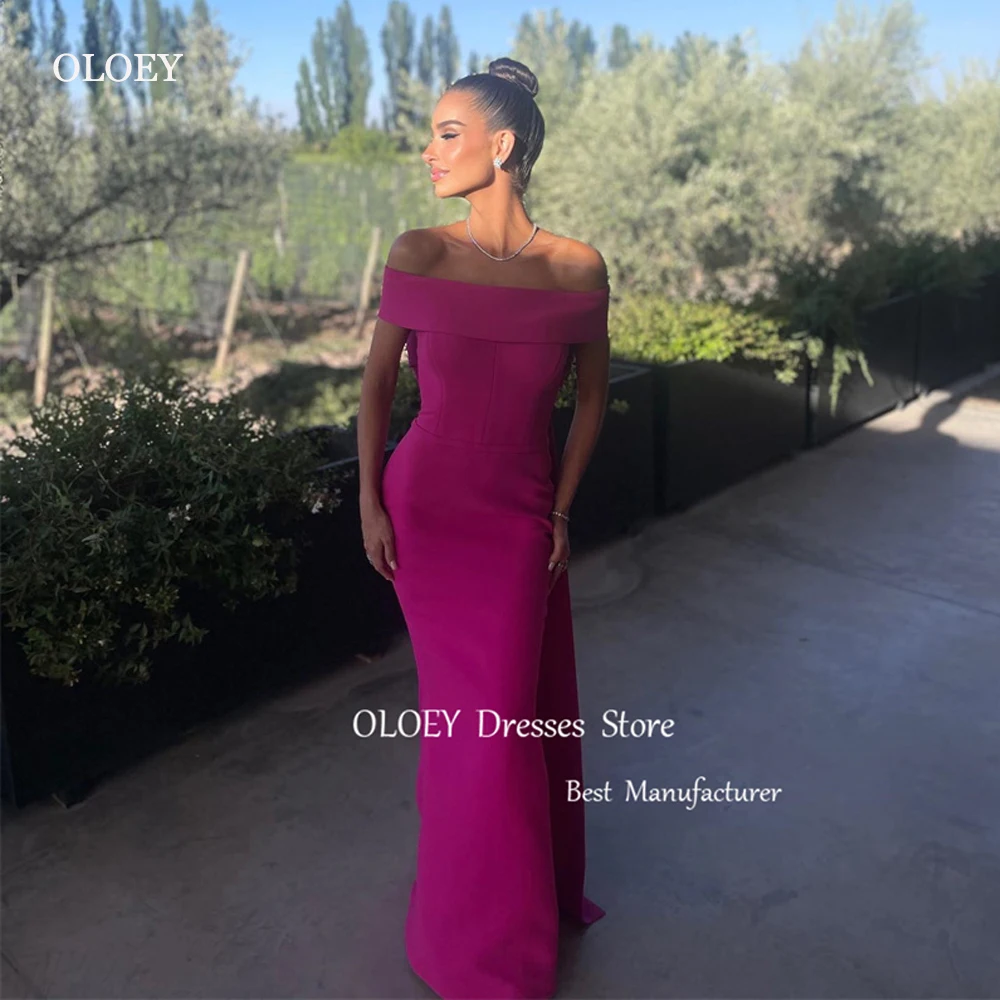 Oloey Eenvoudige Zeemeermin Fuschia Avondfeest Jurken Trouwgast Off Shoulder Arabische Vrouwen Formele Prom Jurken Vestidos De Fiesta